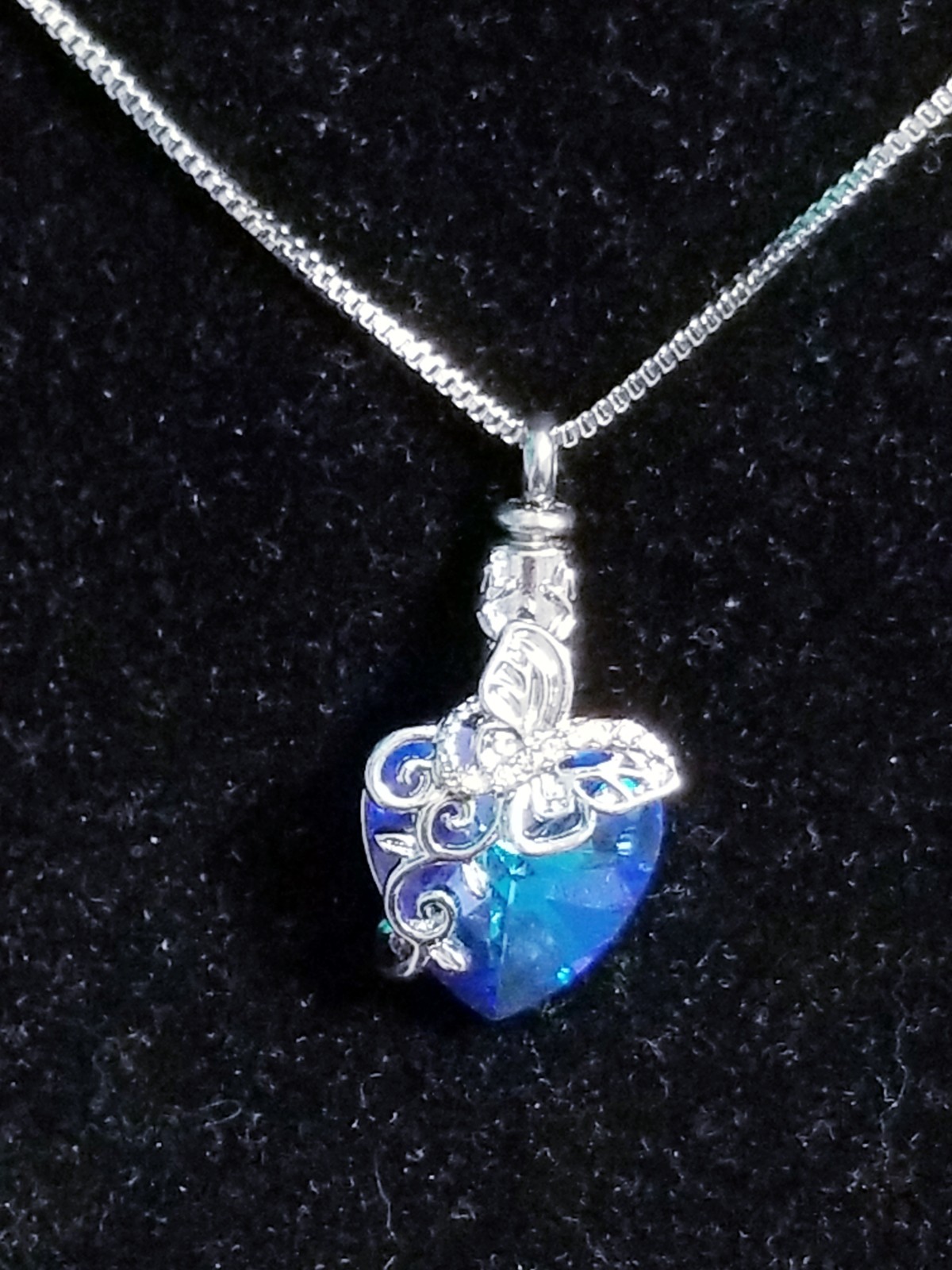 Silver Tone Urn Cremation Memorial Necklace Heart Butterfly Pendant for Ashes