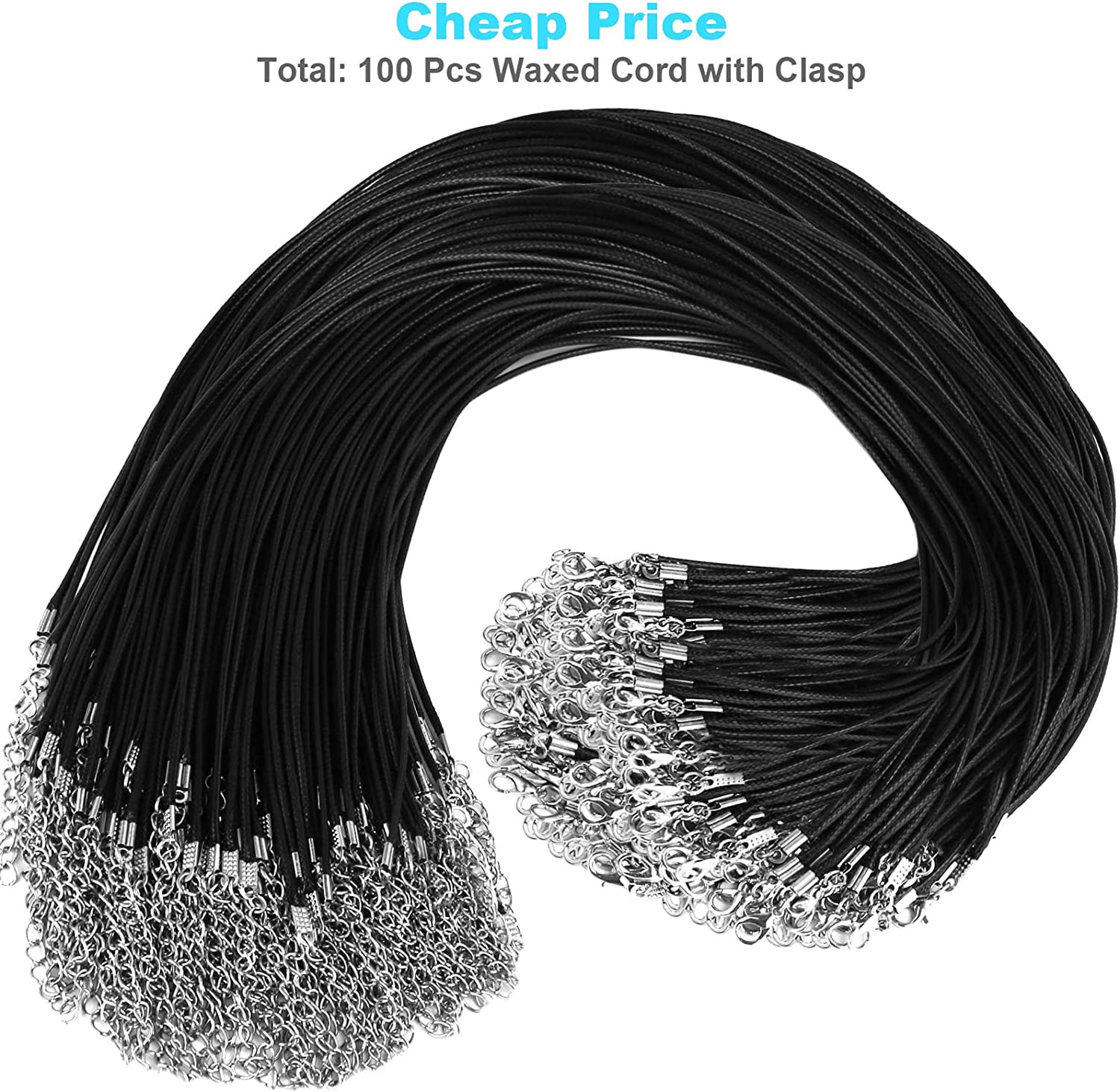 100Pcs Premium Leather Necklace Chains Bracelet Cord with Clasps for Pendants, B