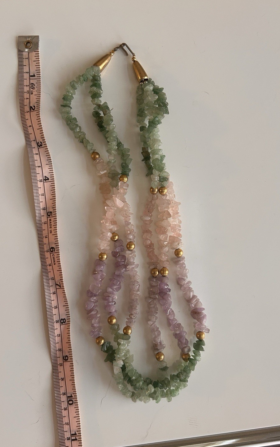 Multistrand Assorted Gemstone Quartz Chip Bead Necklace, Hook Clasp 18 in