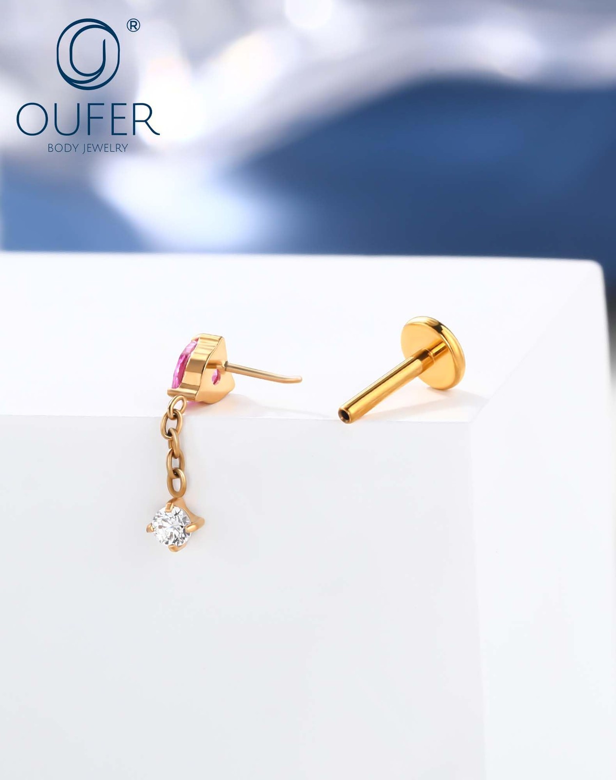 OUFER Body Piercing Titanium Dangle Forward Helix Earring 18G Heart 6mm, gold