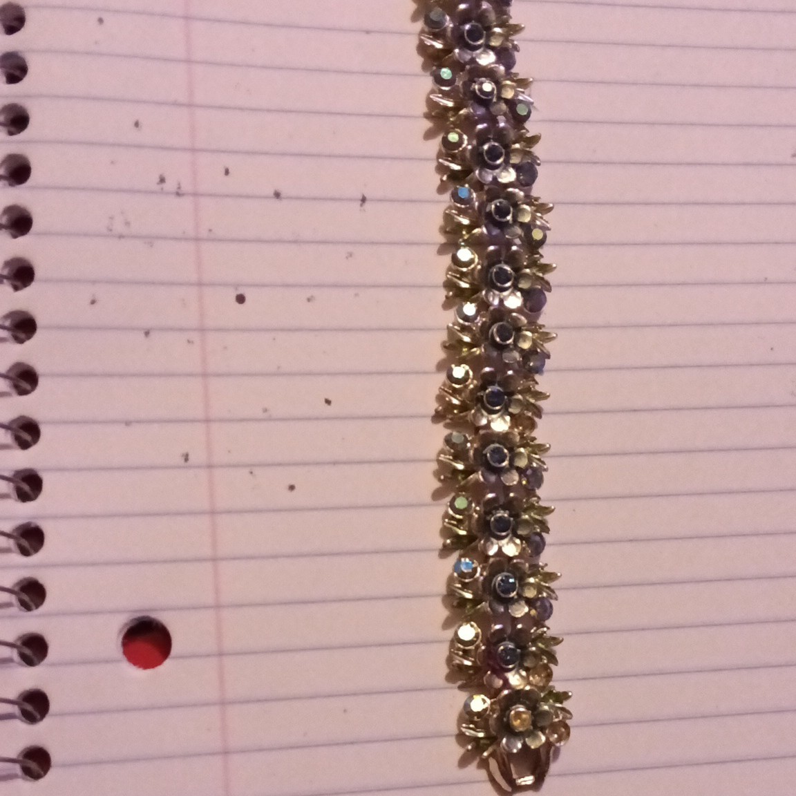 Silver Tone Floral Link Bracelet w/ Blue Round Rhinestones, Bsk