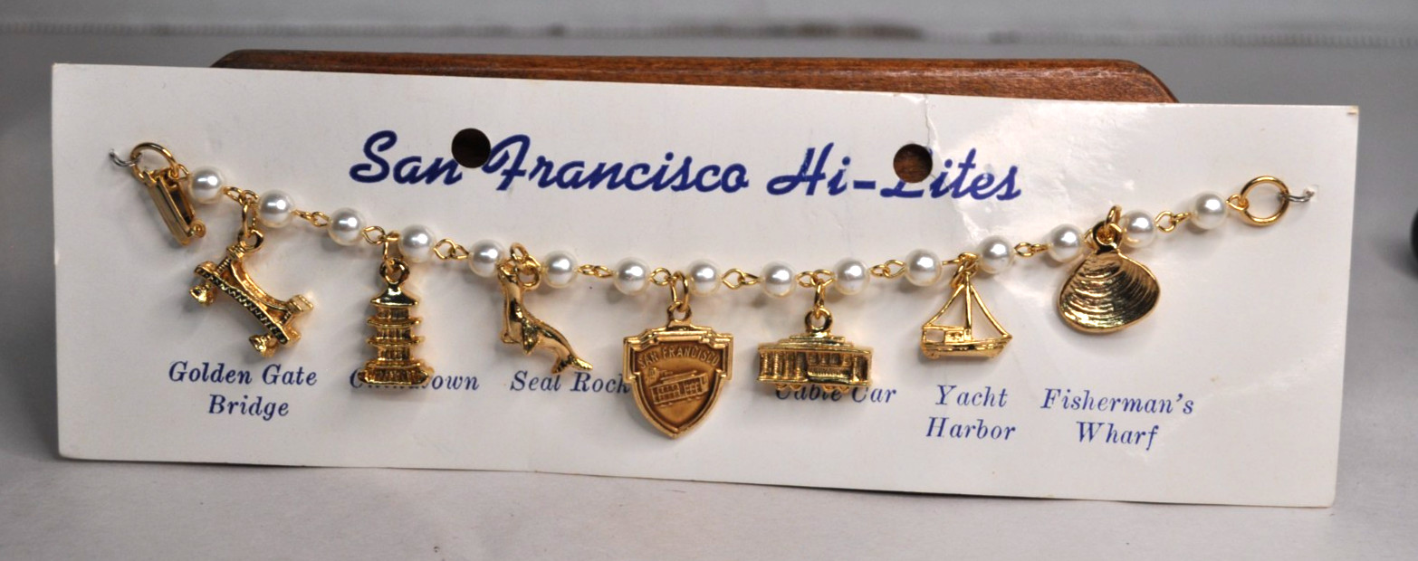 NOS San Francisco Cham Bracelet Souvenir Chinatown VTG Jewelry 7″ Gold-tone