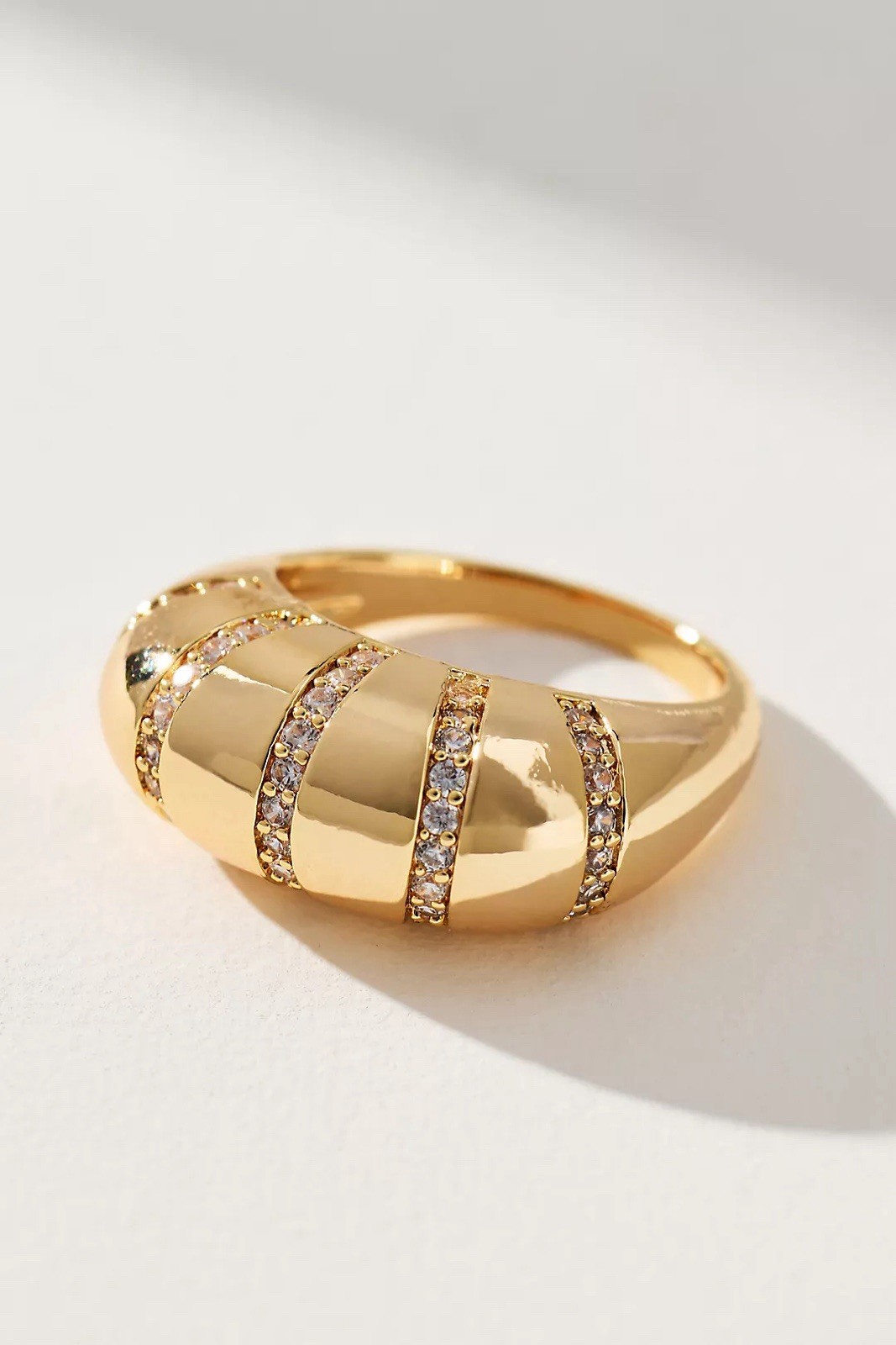 Anthropologie Pave Cocktail Ring 14k Gold Plated Size 7 Cubic Zirconia Statement