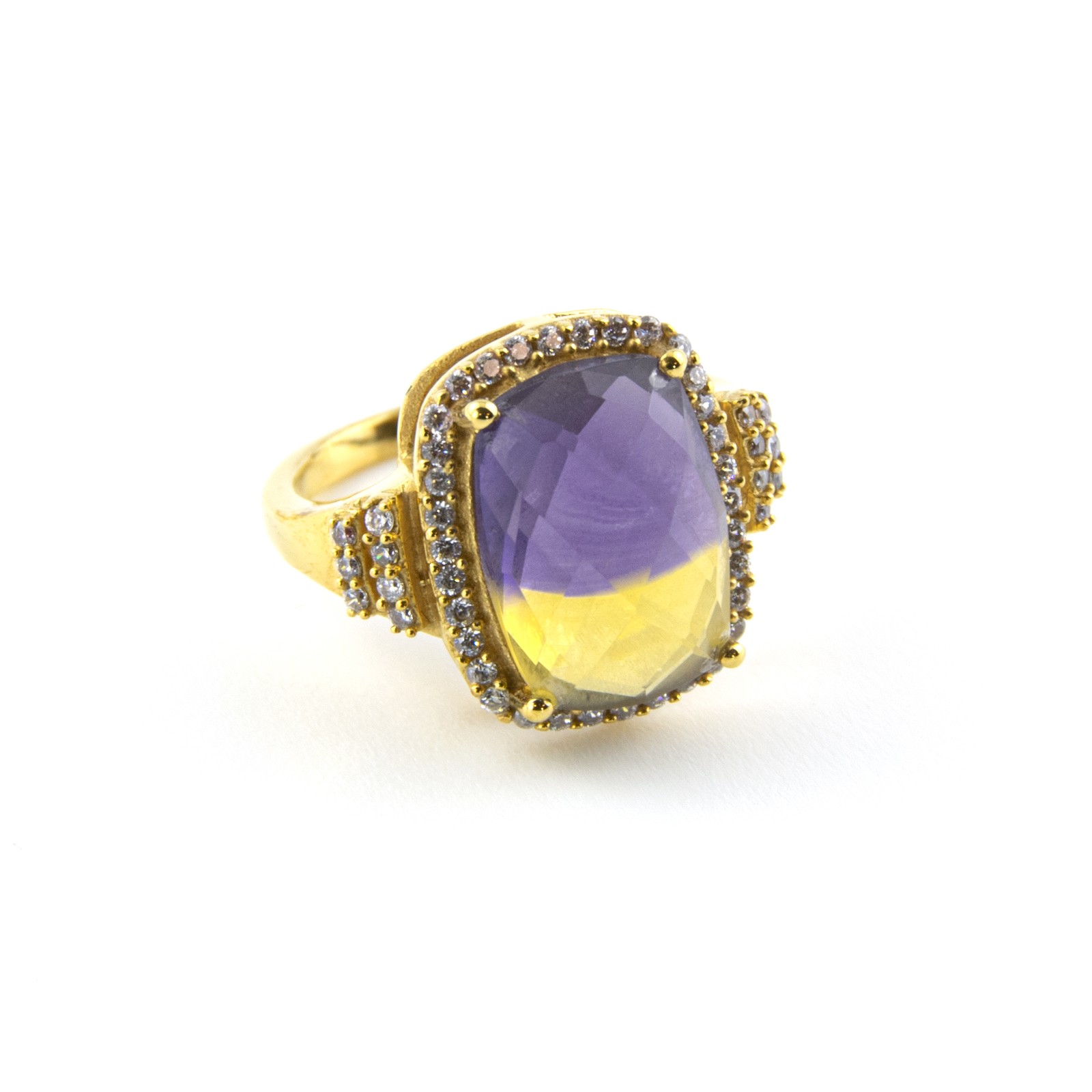 Gold Coast 14K Yellow Gold Plated Emerald Cut Ametrine Statement Ring Size 8