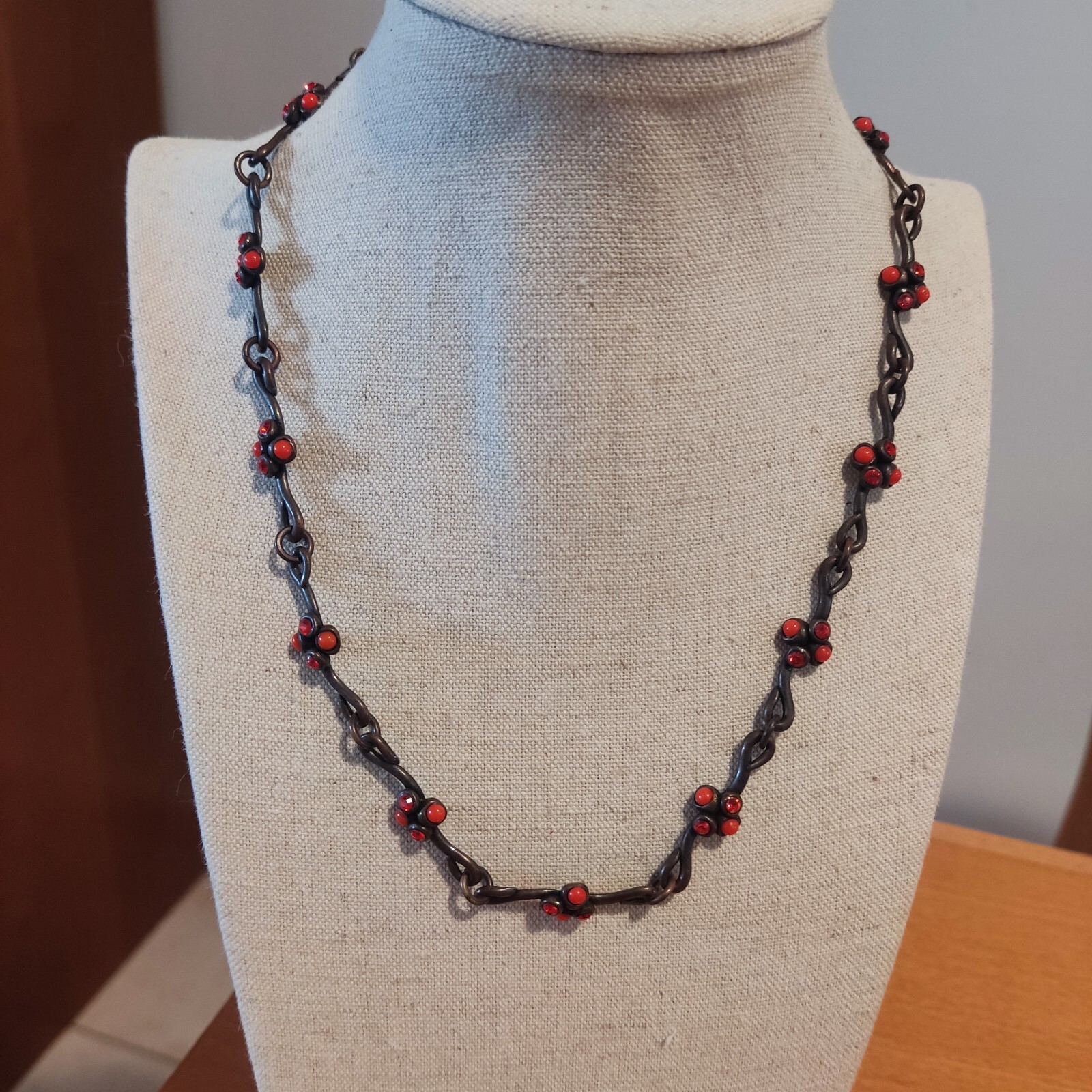 Vintage TaraTata France Fashion Custom Jewelry Necklace Orange Stones 18″ Long