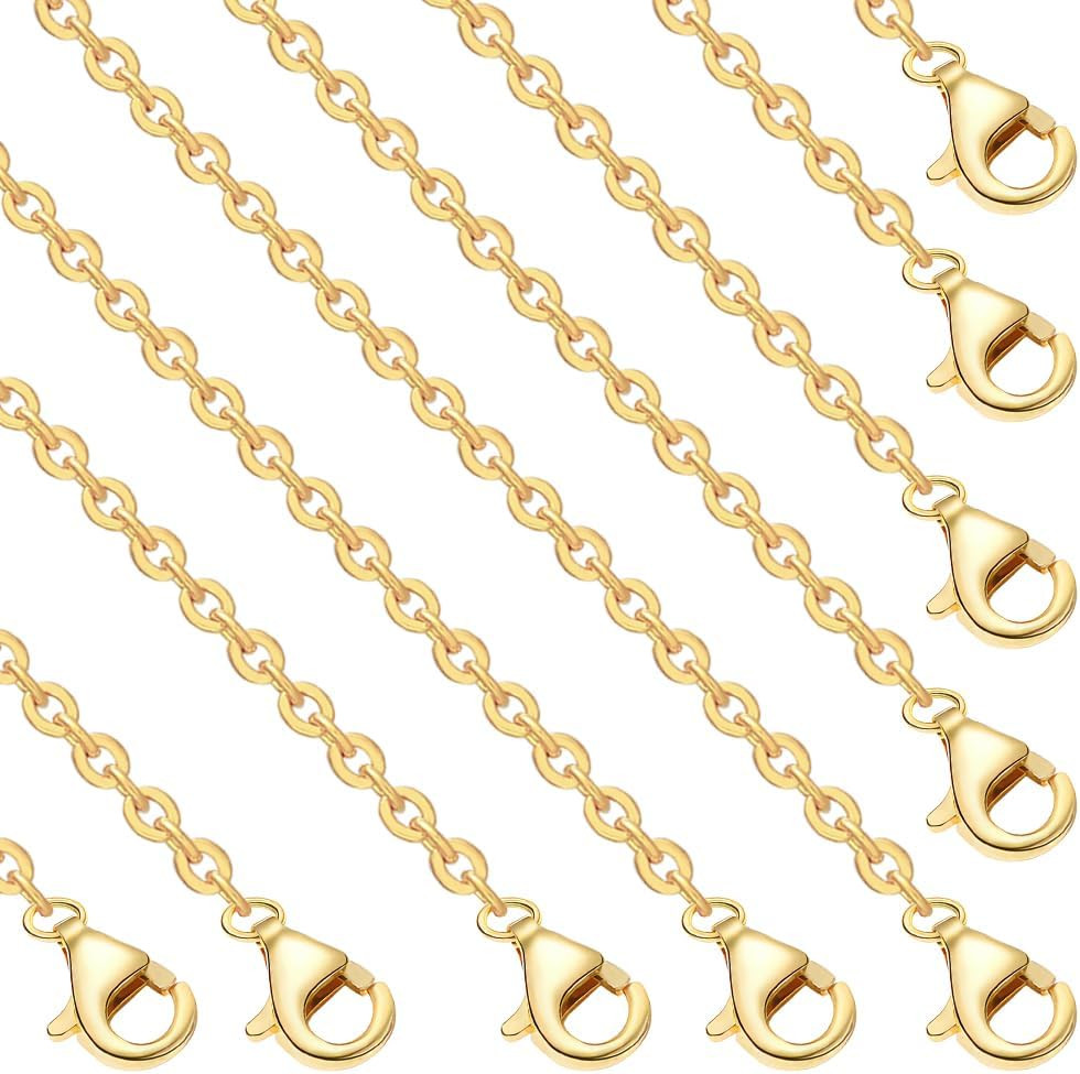 10Pcs 1Mm 18K Gold Plated Cable Chains 17.7In | Necklace Chains, Lobster Clasps,