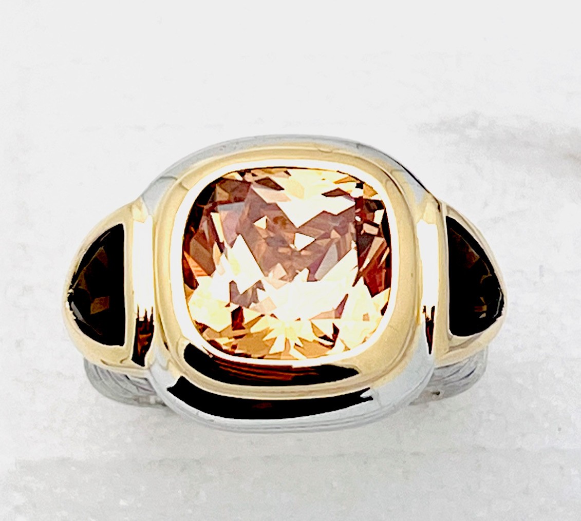 Sterling Silver 925 Gold Plated Accents 11.5 Gram Champagne Topaz CZ Ring Size 7