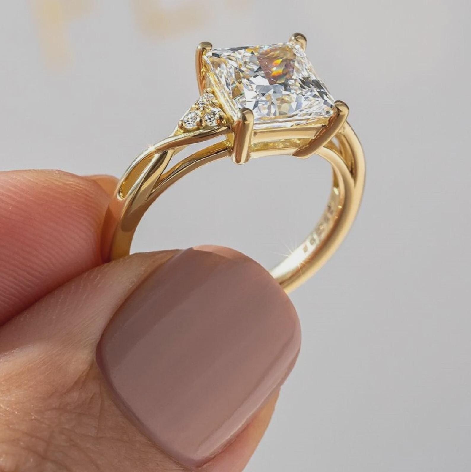 2.75CT Princess Cut Moissanite Solitaire Engagement Ring, Wedding Gift For Her