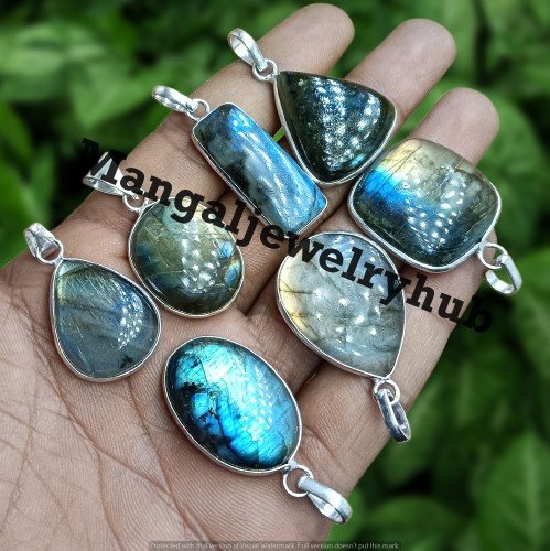 Bulk Lot Flashy Labradorite Gemstone Pendants 925 Sterling Silver Plated Jewelry