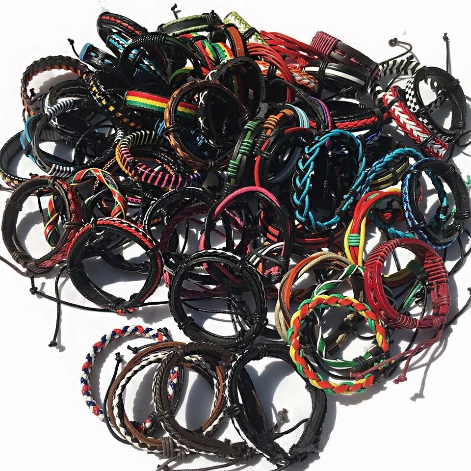 Wholesale 30Pcs/Lot Mix Styles Vintage Genuine Leather Cuff Bracelets Jewelry