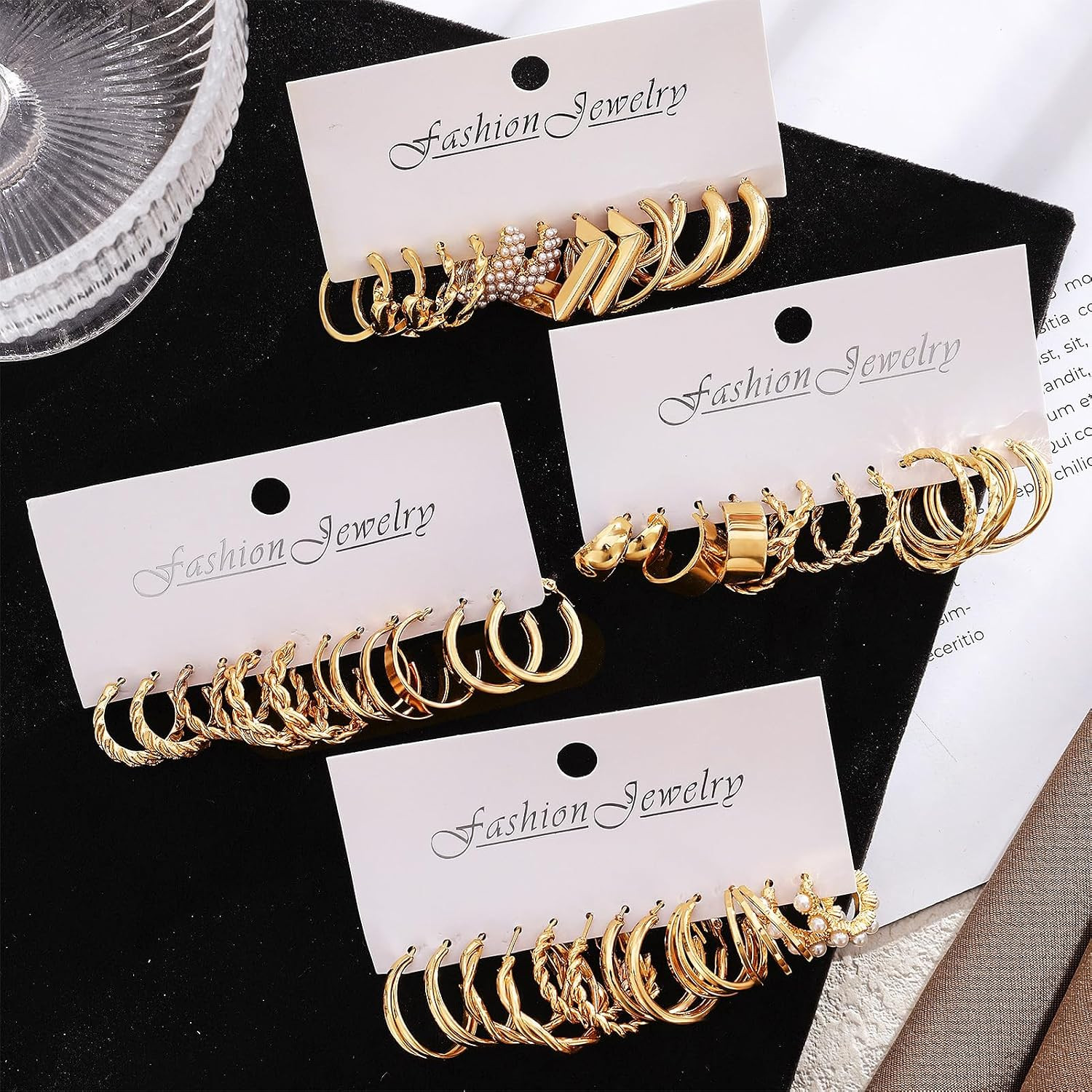 16-24 Pairs Gold Silver Black Earring Set for Women, Chunky Earring Multipack Pu
