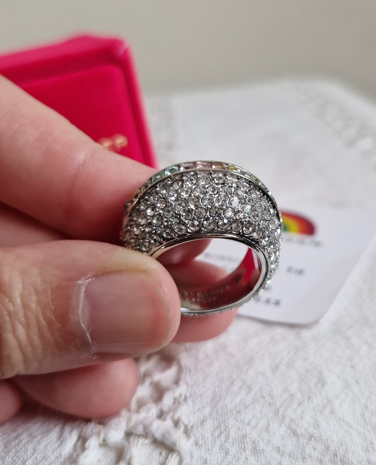Kurt Geiger Silver Pave Rainbow Ring Size S/M, UK O, US 7 RRP £119