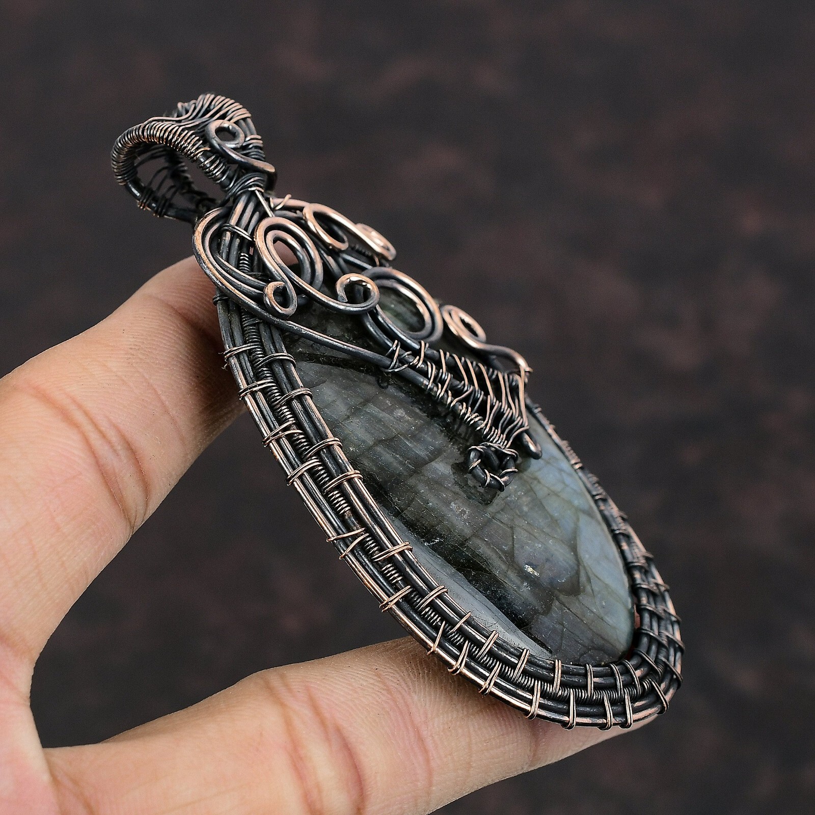 Labradorite Gemstone Wire Wrapped Pendant Copper Jewelry For Girls 3.54″