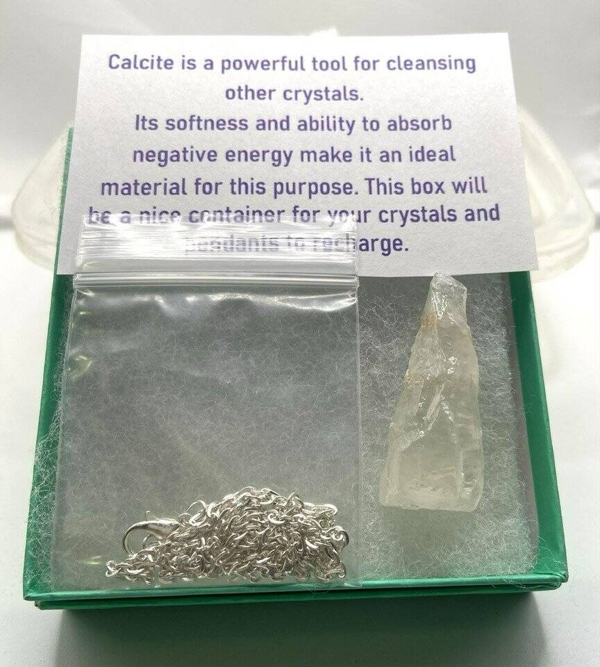 Real Crystals AQUAMARINE PENDANT Free Lemurian Calcite Charging Box SS