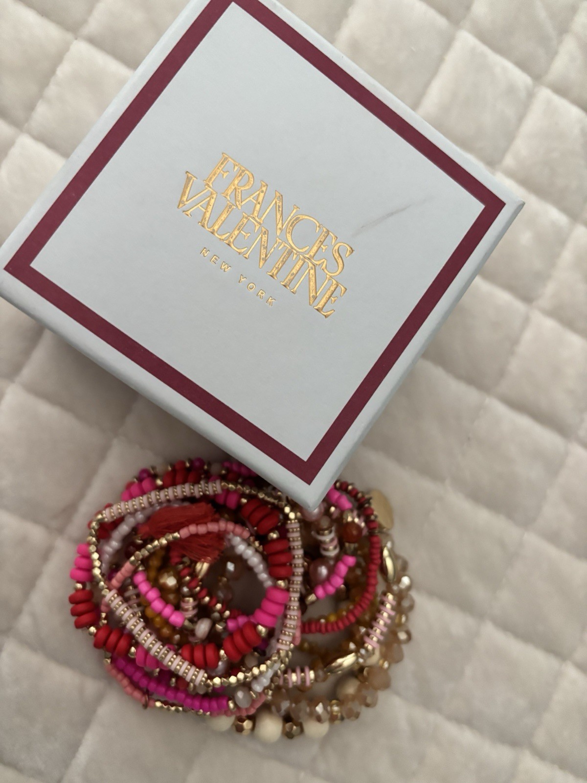 France’s Valentine Stacking Bracelets, Pink, Red And Ivory, EUC