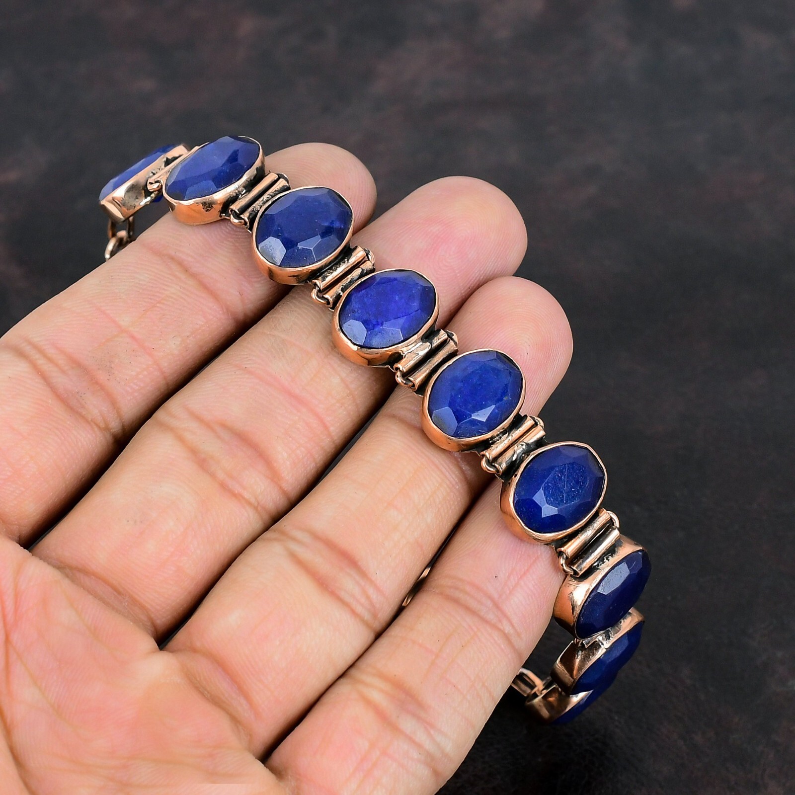 Blue Saphire Adjustable Bracelet Handcrafted Copper Unique Gift Jewelry 6.0″