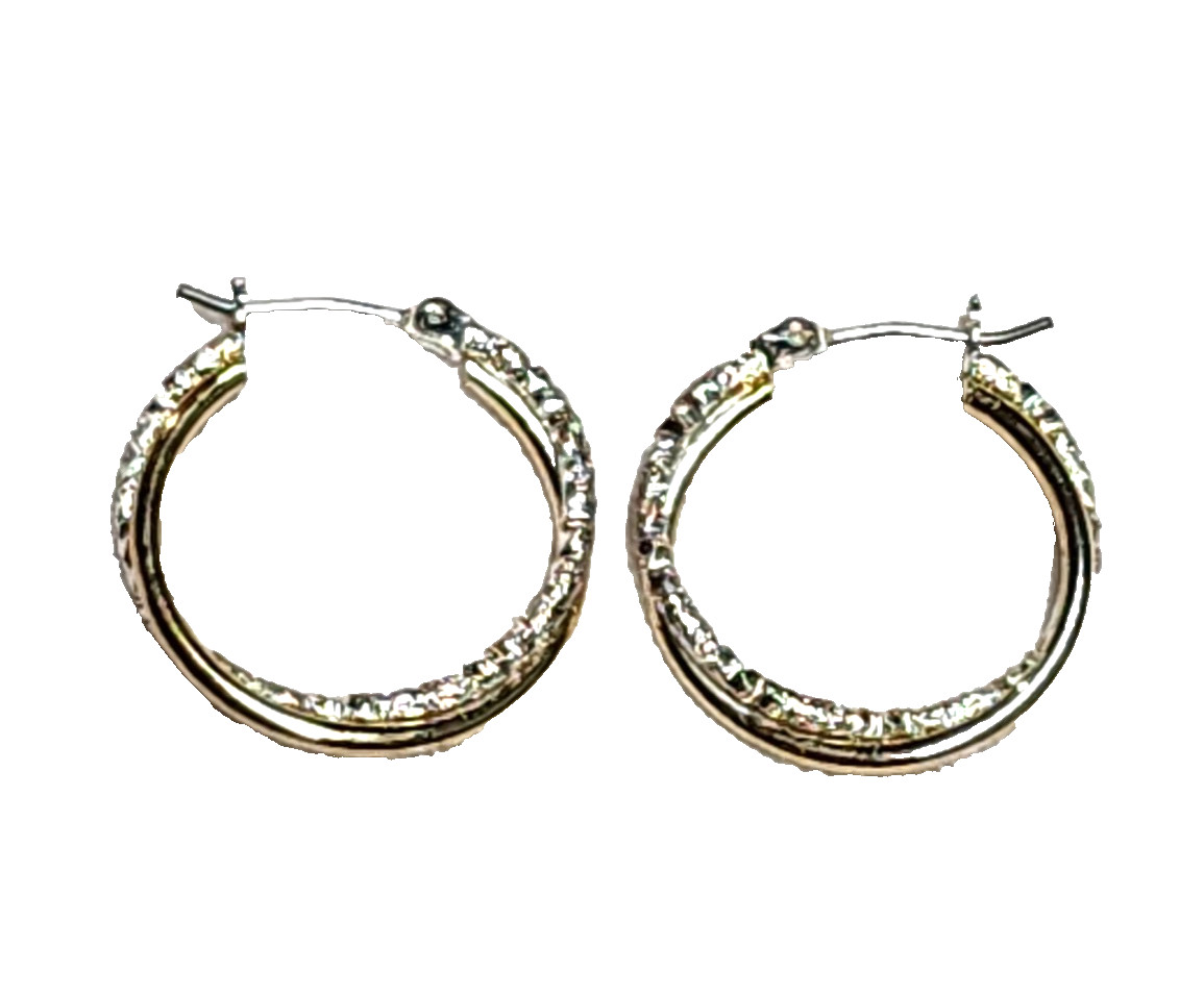 Gold & Textured Silver Tones Double Hoop Fashion Costume Retro 7/8″ English Lock