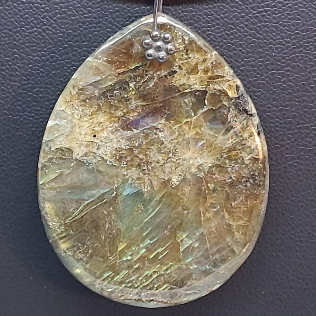 Labradorite Pendant Necklace Brown Blue Sterling Silver 925 Wire Choker Boho