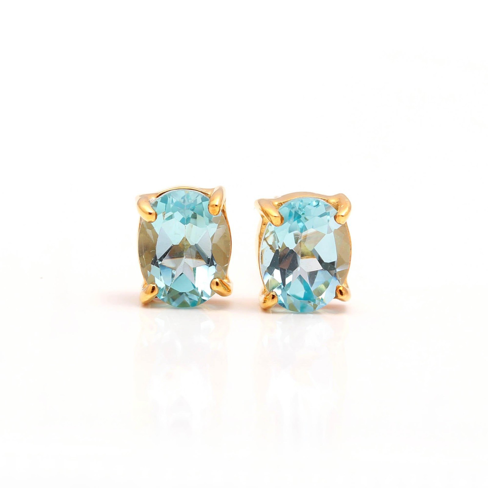 Natural Sky Blue Topaz Oval Stud Earrings Gold Fill 925 Sterling Silver Jewelry