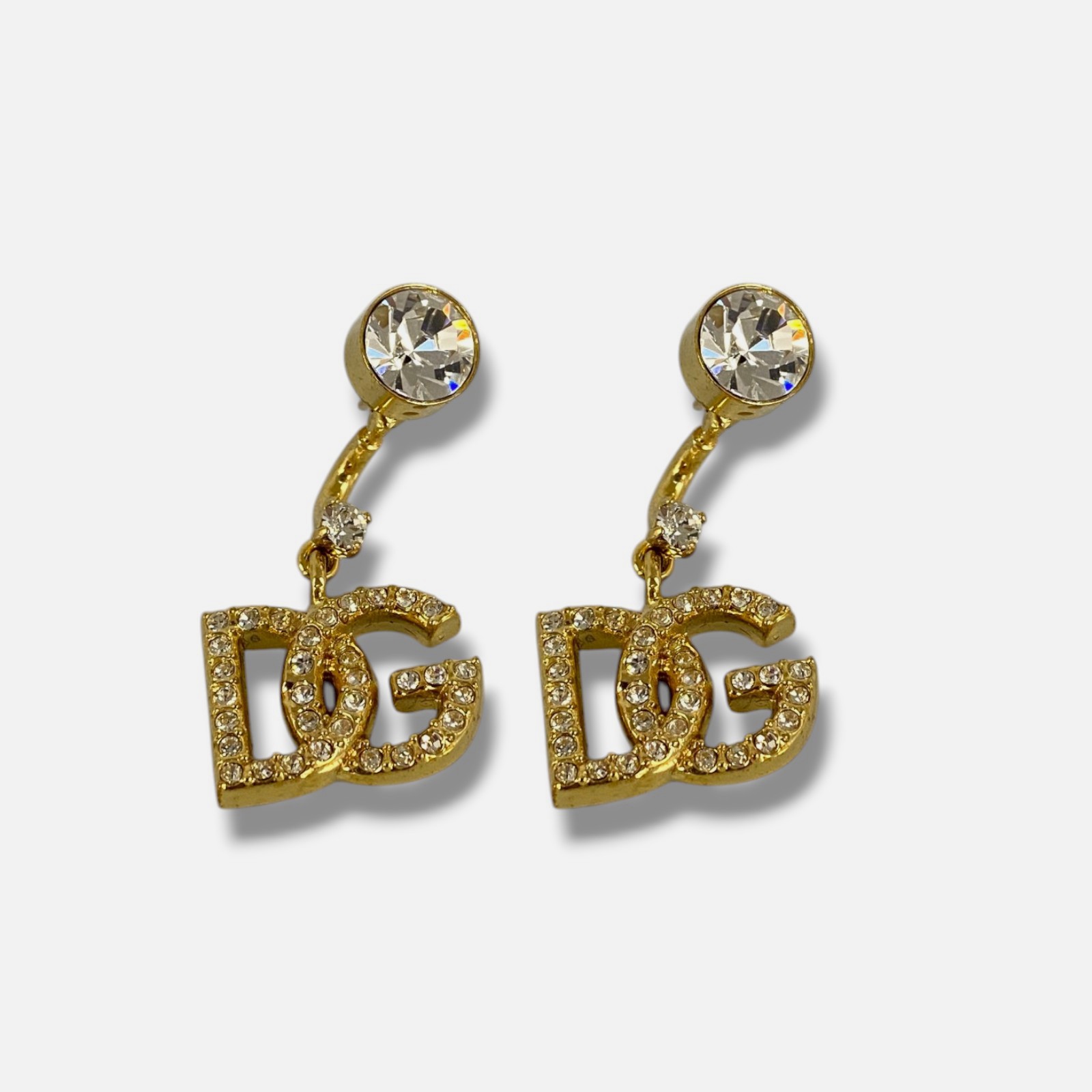 Dolce & Gabbana Womens Gold DG Crystal Logo Drop Back Earrings