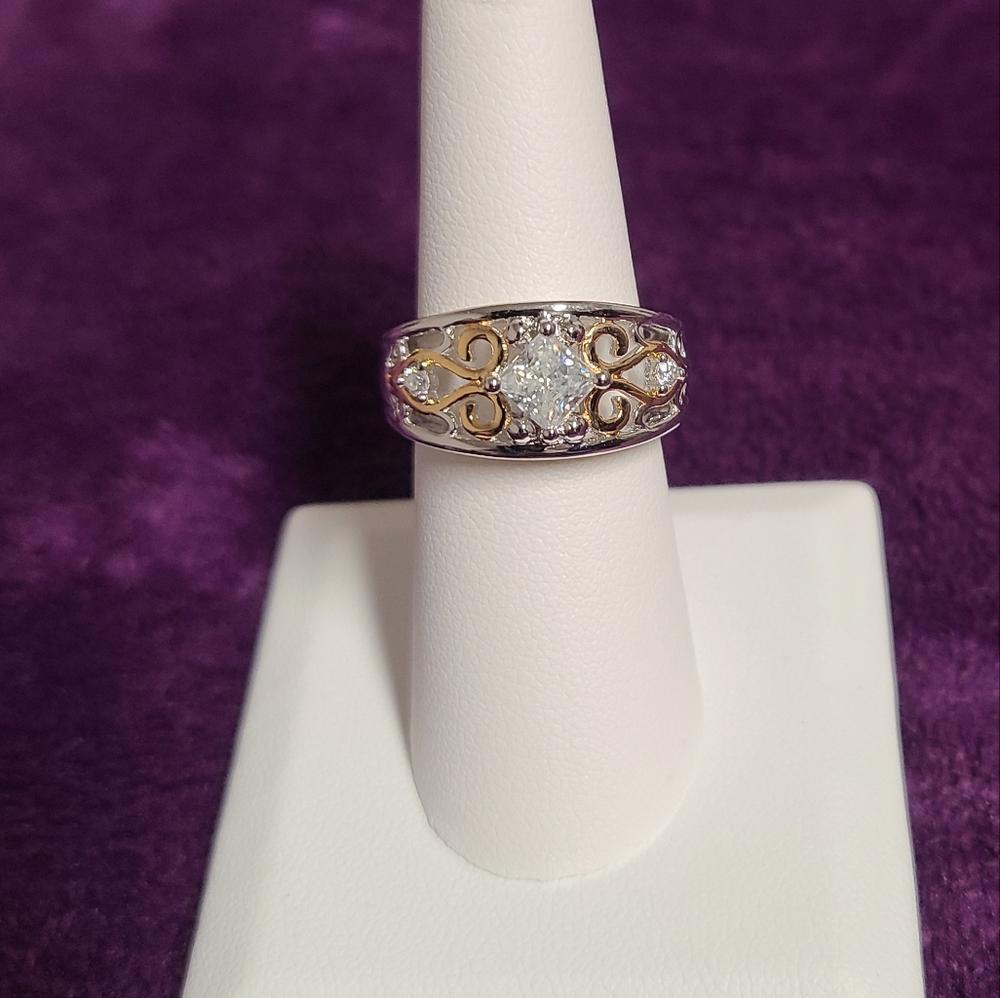 Moissanite Fire 0.86ctw Platineve & 14k Yellow Gold over Platineve 2 Tone Ring