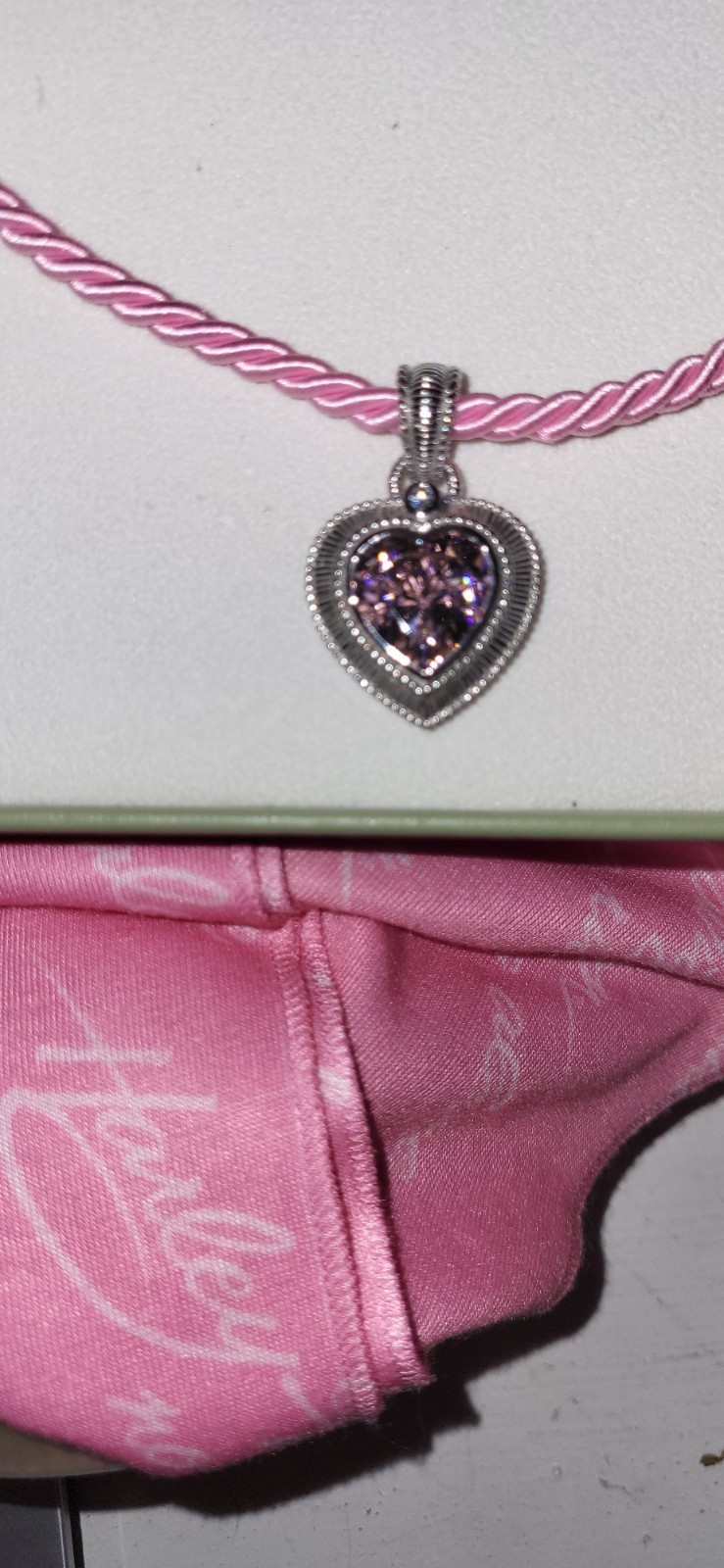 925 S.S. Vntg Pink Heart Cubic Zirconia Pendant Rope Necklace By Judith Ripka!!!