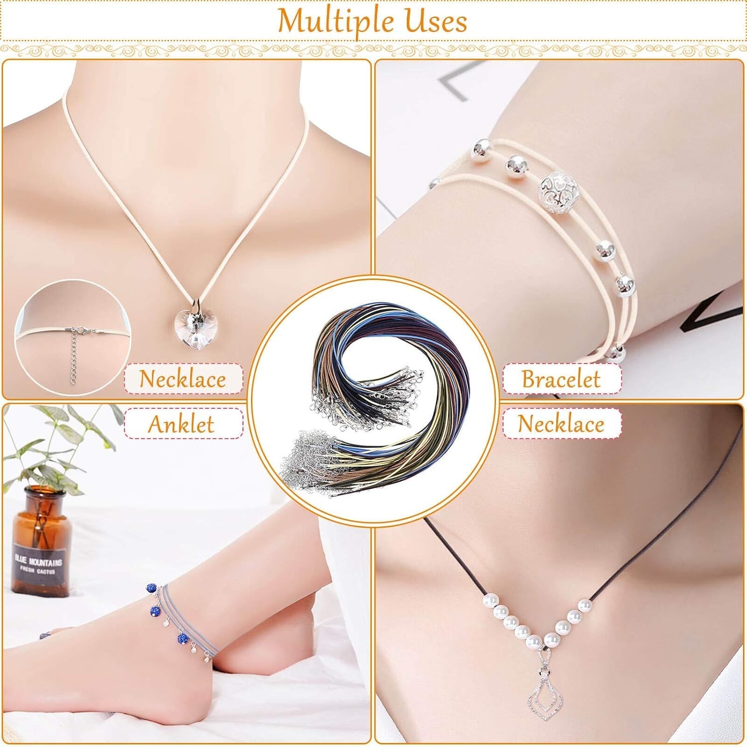 Bulk 100pcs Necklace Cord with Clasp for Jewelry Making and Bracelet Crafting