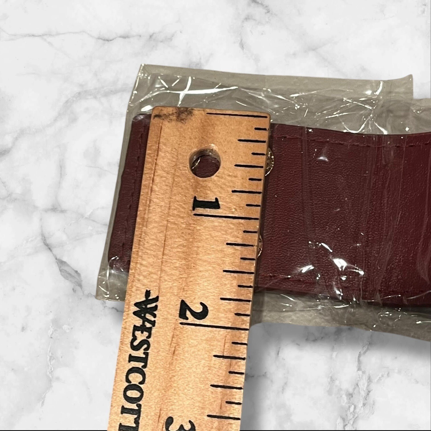Women’s Burgundy PU Leather Bracelet With Gold “V” Detail & Snap Closure