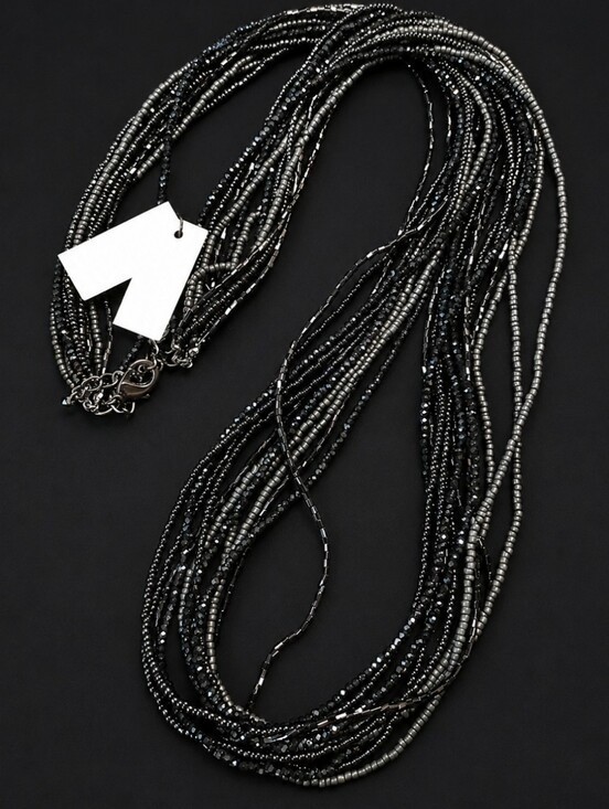 NWT White House Black Market Multi Strand Black Beaded Statement Necklace