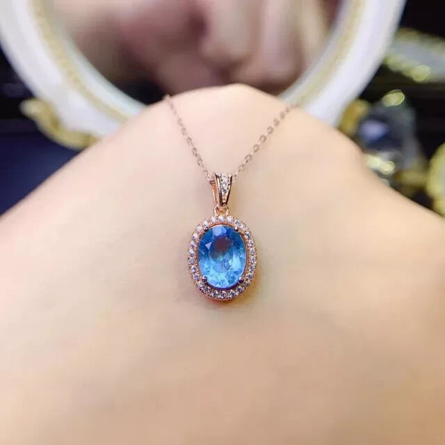 2 Ct Oval Cut Simulated Aquamarine Halo Women’s Pendant 14k Rose Gold Plated