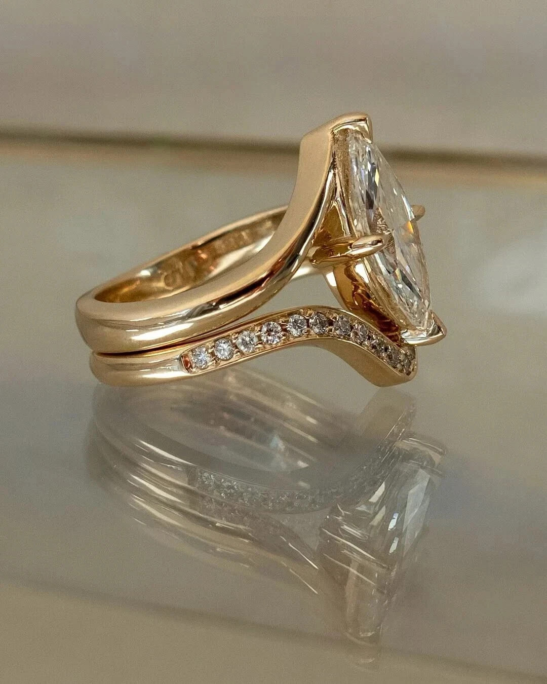 3TCW Marquise Cut Moissanite Bridal Set Engagement Ring 14K Yellow Gold Plated