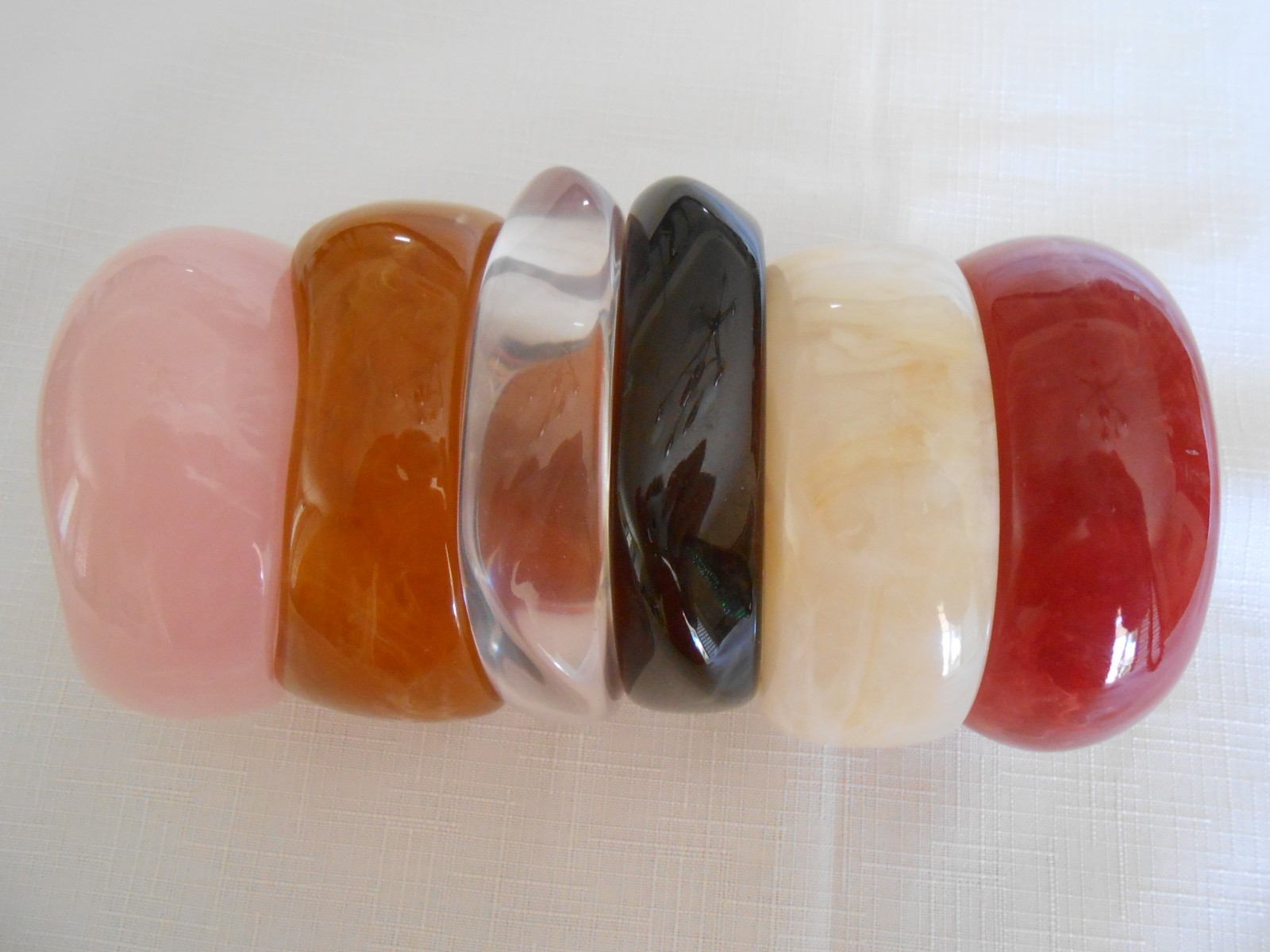 Set of 6 Bangle Bracelets Wide Marbled Acrylic Resin Multiple Colors