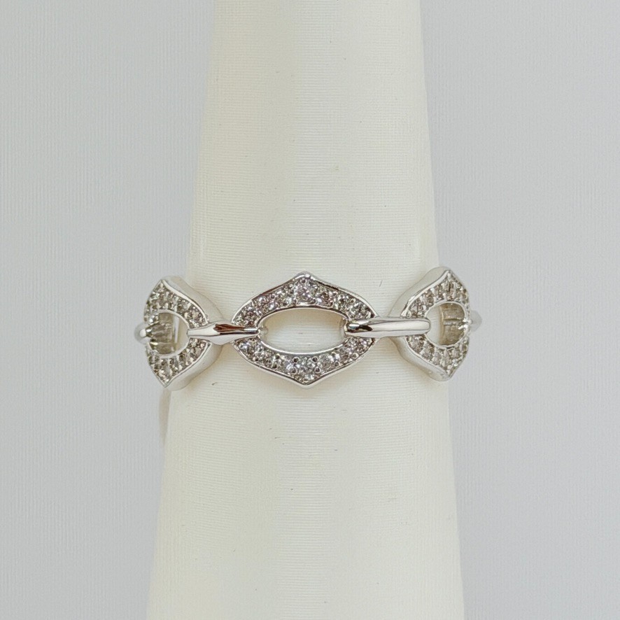Bomb Party Link Ring Size 8 Clear CZ on Rhodium (No Bag)