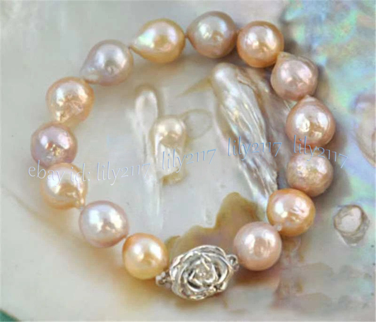 10-12mm Real Natural Pink Lavender South Sea Baroque Edison Pearl Bracelet 8 in