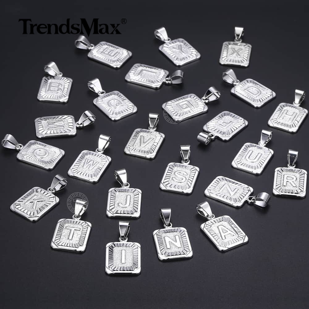 White Gold Filled Initial Letter A-Z Pendant Charm Only (Rectangle Shape)