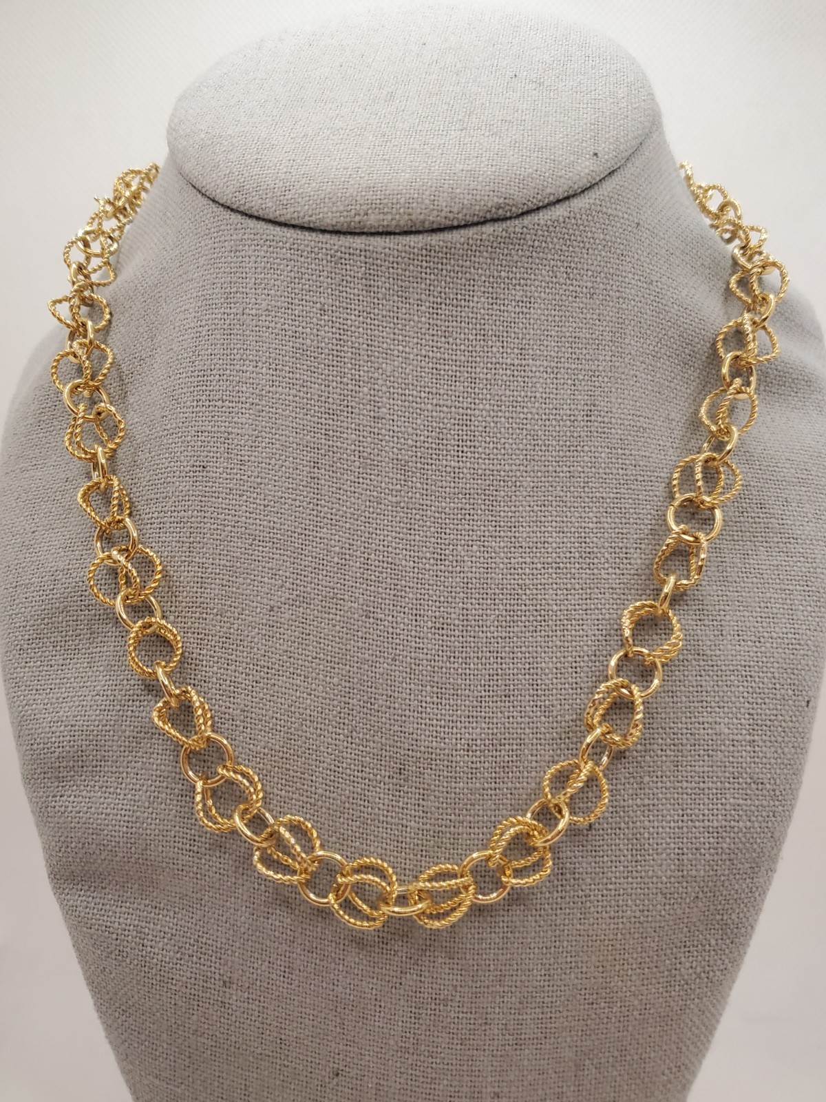 Modern Byzantine Textured Link Chain Necklsce Gold Tone