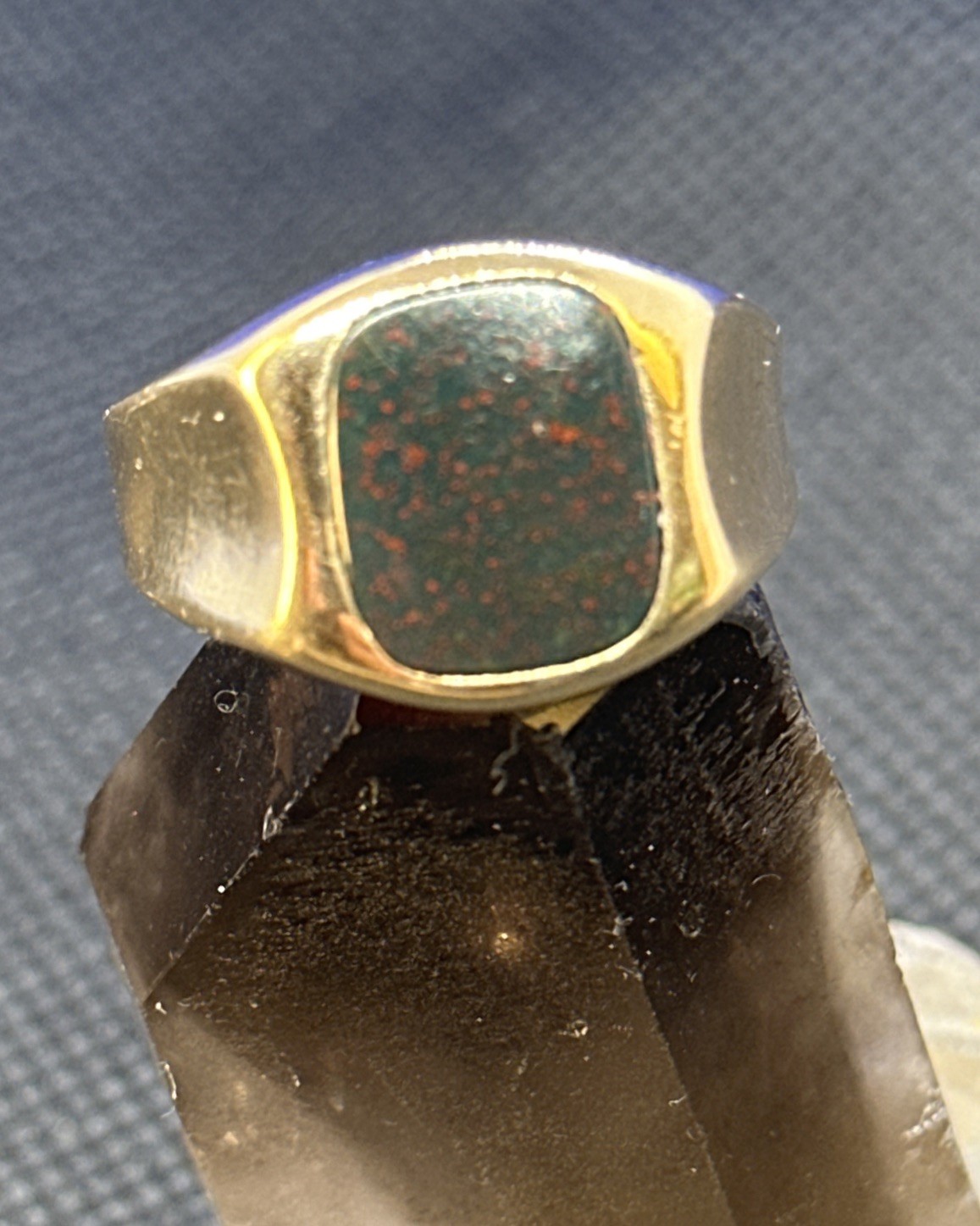 Vintage 10k Yellow Gold Round Bloodstone Size 9 Polished Unisex Ring 7.3 Grams