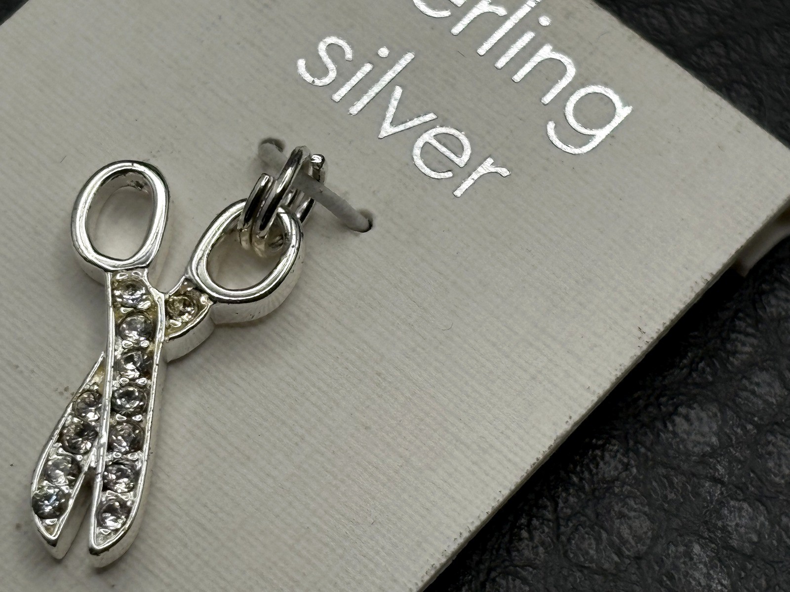 Sterling Silver 925 Scissors Charm Or Pendant CZ Cubic Zirconia Crystals