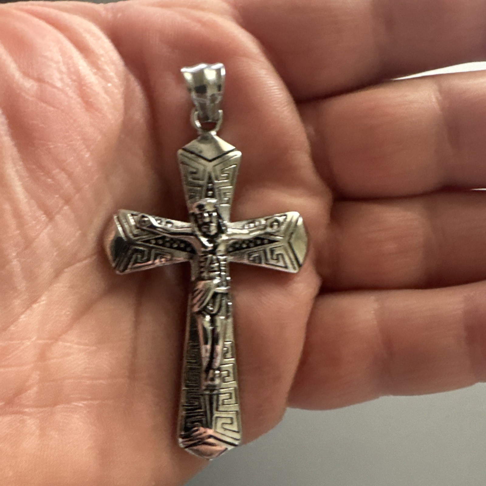 Jesus Christ Crucifix Cross Pendant Stainless Steel 24” Chain Silver Unisex Gift