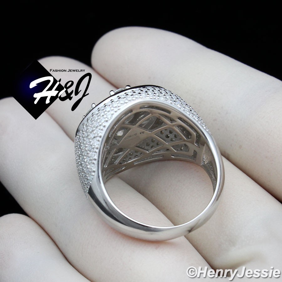 MEN SOLID 925 STERLING SILVER ICY BLING CUBIC ZIRCONIA HIPHOP RHOMBUS RING*SR191