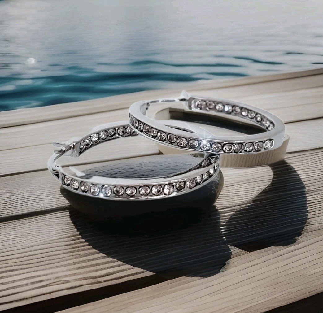 Rhodium Overlay Pavé Inside Out Hoop Earrings Made With Swarovski Crystals