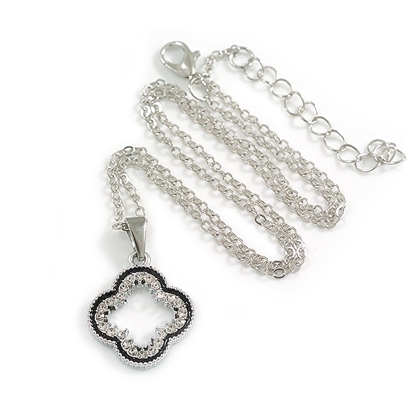 Small Crystal Open Clover Pendant with Silver Tone Chain – 42cm L/ 5cm Ext