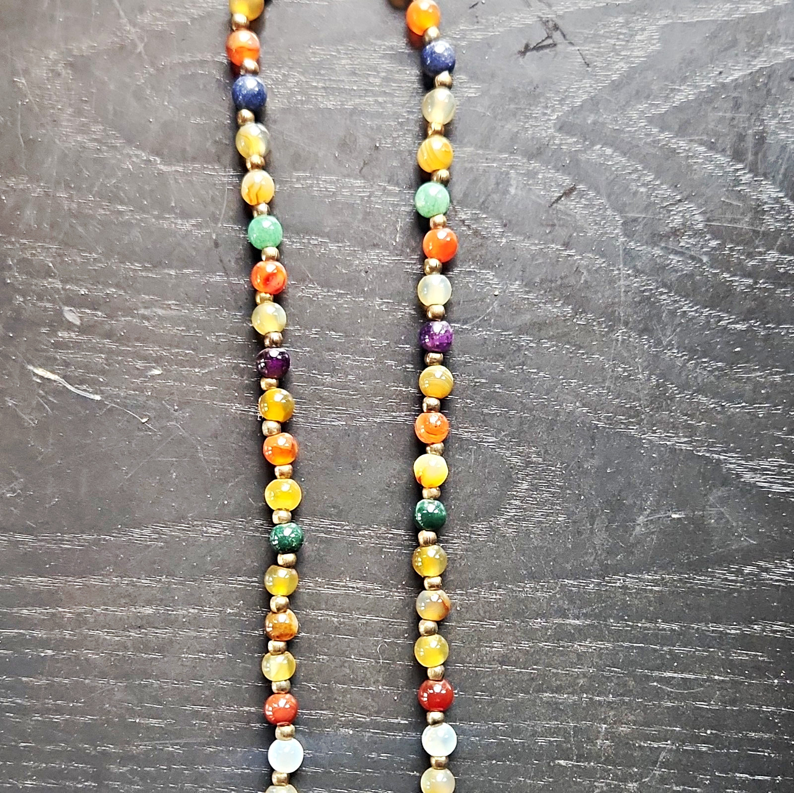 Multicolor Assorted Gemstone Beaded Necklace Ball/Bead Chain Barrel Clasp