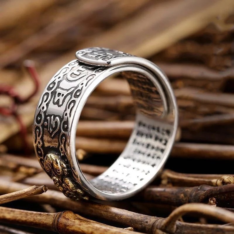 Feng Shui Pixiu Adjustable Ring Buddhist Mantra Attract Wealth Lucky Ring Charm