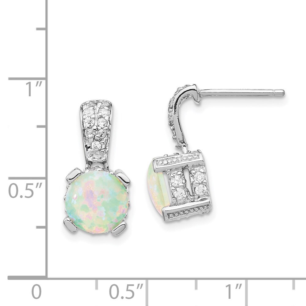 16mm Cheryl M 8mm Cabochon Lab-Created Opal & Brilliant-cut CZ Dangle Earrings