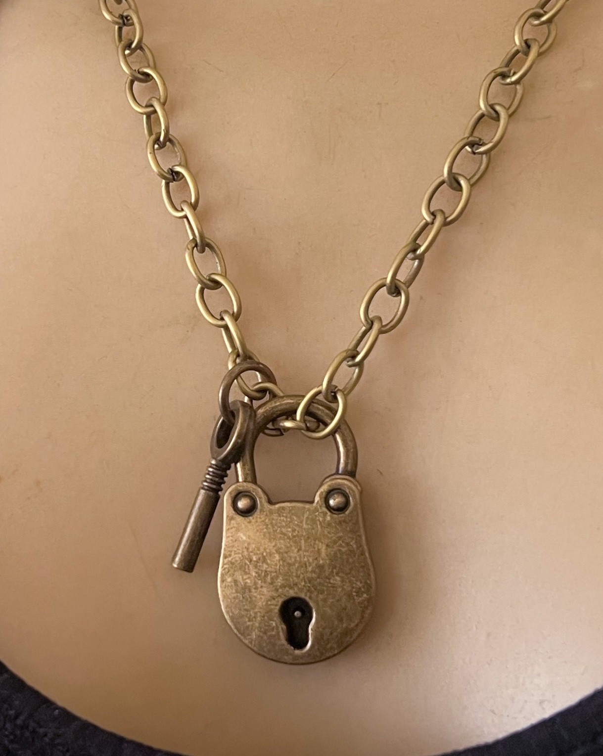 Lock n Key Necklace Large Working Brass Antique – Victorian Style Pendant