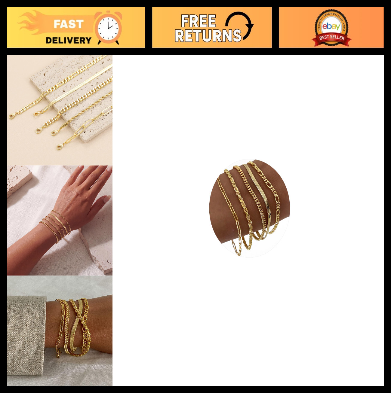 Waterproof 14K Gold Plated Bracelets for Women – Minimalist Stackable Jewelry Se