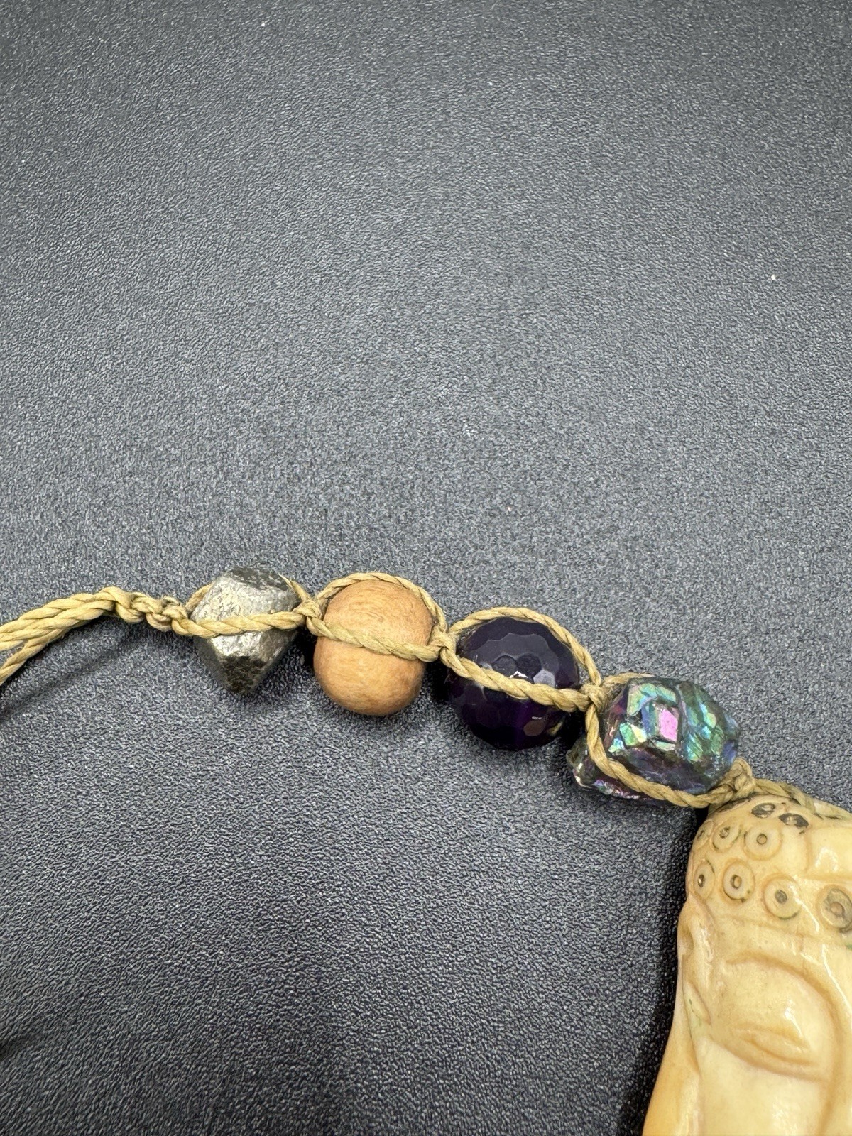 Handmade Boho Buddha Head Adjustable Cord Bracelet Mixed Stone Wood Beads