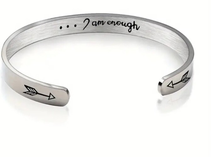 Inspirational Bracelet ~ … I am enough ~ Stainless Steel ~ Silver “C” Bracelet