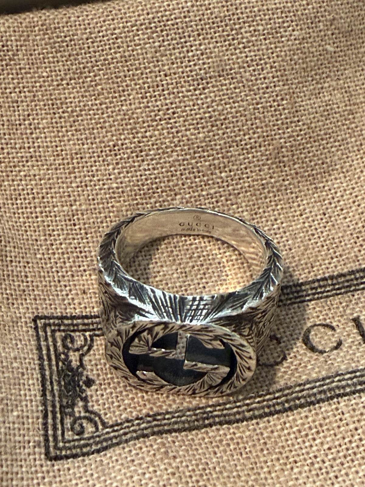 Gucci Interlocking G Arabesque Ring 925 Sterling Silver Size 6 Made Italy